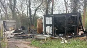  ?? ?? MEMORIES: The stables were built by Hollie Soden’s grandad, pictured with her sister Dannii, and above, the charred remains after Sunday night’s blaze