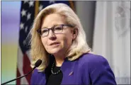  ?? ASSOCIATED PRESS FILE PHOTO ?? Rep. Liz Cheney, R-Wyo., speaks during the Nackey S. Loeb School of Communicat­ions’ 18th First Amendment Awards at the NH Institute of Politics at Saint Anselm College in Manchester, N.H., on Nov. 9, 2021.