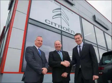  ??  ?? Image 1: Pat Ryan, Managing Director, Citroën & DS Ireland and Kevin Hilliard, Sales Director, Citroën & DS Ireland, with James Tomkins, Dealer Principal, James Tomkins Garage