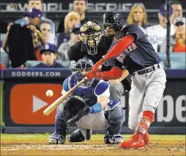  ?? Mark J. Terrill ?? The Associated Press Red Sox outfielder Mookie Betts, who won the American League batting title with a .346 average, also hit 32 home runs and stole 30 bases for the world champions.