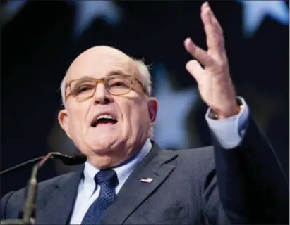  ?? ANDREW HARNIK — THE ASSOCIATED PRESS ?? Rudy Giuliani, an attorney for President Donald Trump, speaks at the Iran Freedom Convention for Human Rights and democracy at the Grand Hyatt, Saturday in Washington.