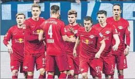  ?? FOTO: GETTY IMAGES ?? El Leipzig celebra un gol Podrá participar en la liguilla de Champions