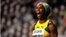  ??  ?? Jamaica's Shelly-Ann Fraser-Pryce celebrates after winning the women's 100meter final at the 2019 IAAF World Athletics Championsh­ips