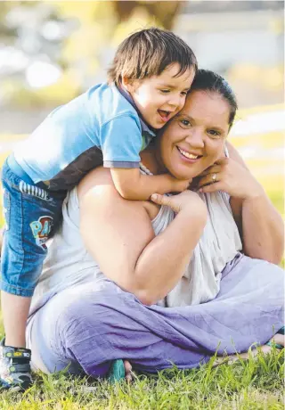  ??  ?? Heather Dufty with her son Jaxon, 3, yesterday. Picture: JUSTIN LLOYD