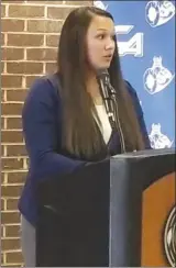  ?? PDN photo by Tom Firme ?? New Carl Albert State College softball head coach Lexi Watson speaks at a press conference on Monday.