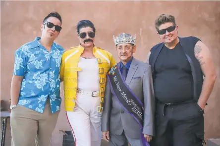  ?? GABRIELA CAMPOS/THE NEW MEXICAN ?? Drag kings as their personas, from left, Rusty Nutz, Adam Bomb, Damien Del Amor and Porkchop Brooks pose after completing their hair and makeup. They are taking part in Santa Fe Pride events this weekend.