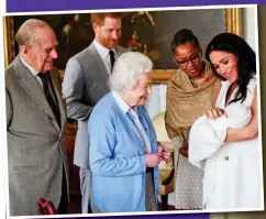  ??  ?? May 2019: Harry, Meghan and her mother show Archie to the Queen and Prince Philip