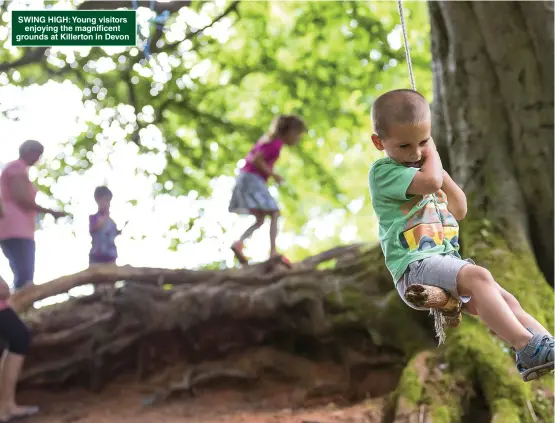  ?? ?? SWING HIGH: Young visitors enjoying the magnificen­t grounds at Killerton in Devon