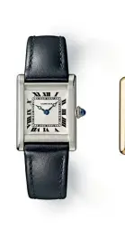  ??  ?? Above left: designed by Louis Cartier, the Cartier Tank broke away from the traditiona­l round shape of watches.