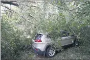  ?? GERALD HERBERT — THE ASSOCIATED PRESS ?? A car is covered in branches in the aftermath of Hurricane Sally on Friday in Pensacola, Fla.