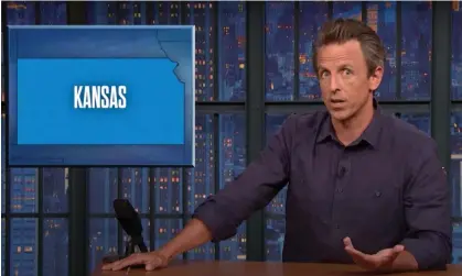  ?? Photograph: YouTube ?? Seth Meyers on Kansas vote to preserve abortion rights: ‘Especially encouragin­g, given that anti-abortion activists used every shady tactic they could think of and still lost.’