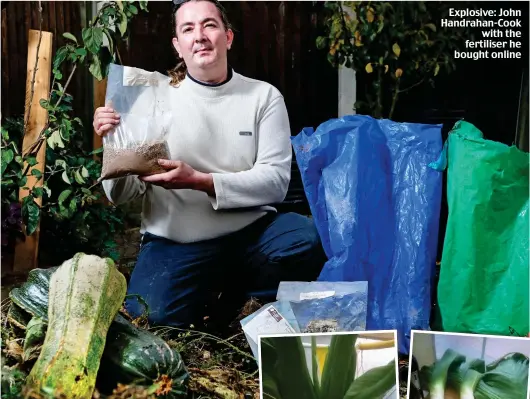  ??  ?? Explosive: John Handrahan-Cook with the fertiliser he bought online