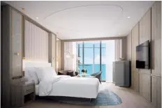  ??  ?? Below: all suites will boast uninterrup­ted, 180-degree views of the Pacific Ocean.
Bottom: the hotel will occupy the tallest of three towers, with direct access to the beach.
