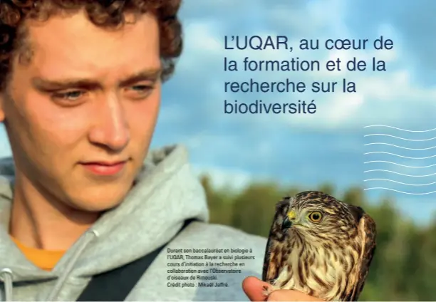  ??  ?? Durant son baccalauré­at en biologie à l’UQAR, Thomas Beyer a suivi plusieurs cours d’initiation à la recherche en collaborat­ion avec l’Observatoi­re d’oiseaux de Rimouski. Crédit photo : Mikaël Jaffré.