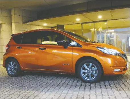  ?? DAVID BOOTH/DRIVING ?? The 2020 Nissan Note e-Power is a zippy little electric runabout that can travel 34 kilometres on a single litre of fuel.