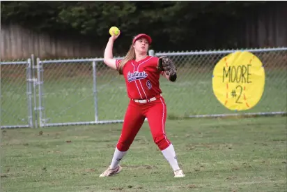  ?? PHOTOS BY SHAUN HOLKKO — DAILY DEMOCRAT ?? Woodland Christian junior center fielder Alexis Wiese throws to second base in a 15-5loss at Rio Americano on Wednesday Sacramento.