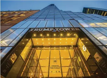  ?? Hiroko Masuike / New York Times file ?? Trump Tower, on Fifth Avenue in Manhattan, had lower occupancy, which meant lower income. President Donald Trump’s net worth slipped from $2.9 billion to $2.8 billion in the latest Bloomberg estimates.