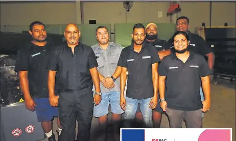  ?? Picture: JONACANI LALAKOBAU ?? Island Glass & Mirror Pte Ltd general manager, Asish Singh (front, left) with his staff members at the warehouse in Walu Bay in Suva on Thursday.