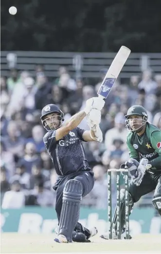  ??  ?? 0 Scotland captain Kyle Coetzer hit an entertaini­ng 31 off 18 balls but was caught at long on by Asif Ali while going for a six in yesterday’s Twenty20 defeat by Pakistan in Edinburgh.