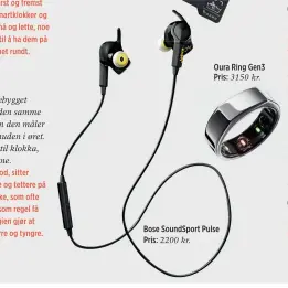  ?? ?? Bose SoundSport Pulse Pris: 2200 kr.
Oura Ring Gen3 Pris: 3150 kr.