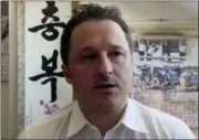  ?? FILE — THE ASSOCIATED PRESS ?? Michael Spavor, director of Paektu Cultural Exchange, talks during a Skype interview in Yanji, China. Spavor, a Canadian, disappeare­d days after Canada detained Huawei chief financial officer Meng Wanzhou.