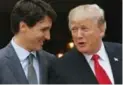  ??  ?? Donald Trump welcomes Justin Trudeau to the White House on Wednesday.