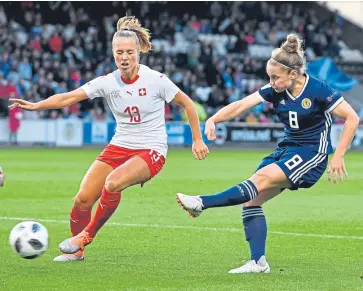  ?? Picture: SNS. ?? Scotland’s Kim Little scores to make it 2-0.