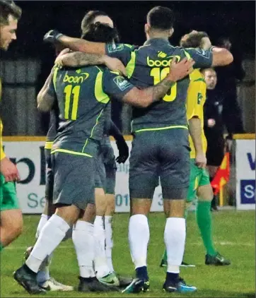  ?? PICTURE: Tony Fowles ?? DRIVE-IN: Lewis Driver, hidden, receives the plaudits for Staines’ first goal