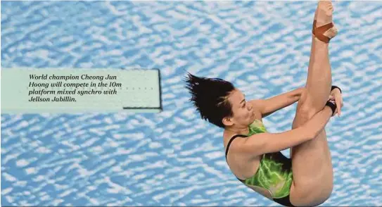  ??  ?? World champion Cheong Jun Hoong will compete in the 10m platform mixed synchro with Jellson Jabillin.