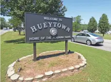  ?? MIKE HEMBREE, SPECIAL FOR USA TODAY SPORTS ?? A welcome sign touts Hueytown’s NASCAR past. “It took a long time for it to fade away, but it did,” Eddie Allison says.