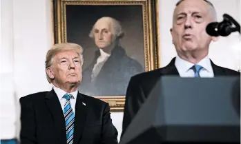  ?? JABIN BOTSFORD/THE WASHINGTON POST ?? Amid whispers, Secretary of Defense Jim Mattis says his relationsh­ip with the president has “been the same all along.”