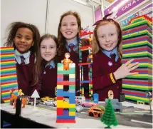  ??  ?? LEFT: Saron Dalton (10), Mia Walsh (9), Caoimhe Shovlin (10) and Fiona Rose Redmond (9), all from St Brigid’s GNS, Killester, Dublin, with their exhibit ‘Can a skyscraper fall for a tremor?’ Photo: Gareth Chaney