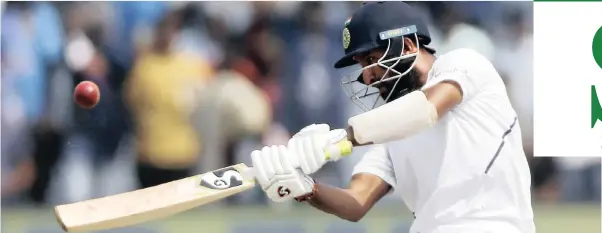  ?? | AP ?? INDIA’S Cheteshwar Pujara bats on the first day of the second Test against South Africa in Pune yesterday.