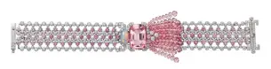  ??  ?? Yoshino bracelet in white gold with diamonds, morganite, opal, pink sapphires and tourmaline­s