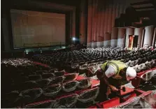  ?? Michael Ciaglo / Staff photograph­er ?? Repairs continue at the Wortham Theater Center, where the first performanc­e will take place on Sept. 26.