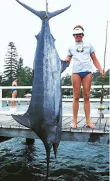  ??  ?? Capt. Billy Billson’s 458.5-pound blue marlin he landed in the 1980s on 30-pound, fishing out of Broken Bay Game Fishing Club in Sydney.