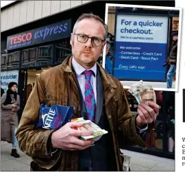  ??  ?? DEFEATED: Toby Walne at the cashless Tesco Express store in the City