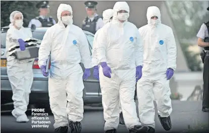  ??  ?? PROBE Forensics officers in Portadown yesterday