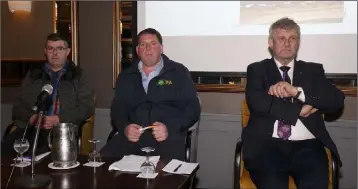  ??  ?? Damien Matthews, owners/breeders, James Kehoe, chairman Wexford IFA and Jimmy Gahan, Enniscorth­y Chamber.