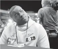  ?? CHRIS CARLSON/AP ?? Alabama’s Joshua Casher answers questions during media day Saturday for the College Football Playoff championsh­ip game scheduled Monday night in Santa Clara, Calif.