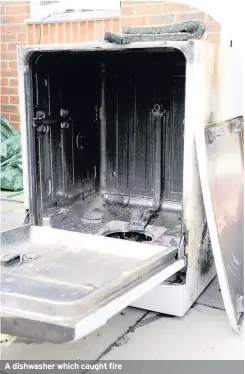  ??  ?? A dishwasher which caught fire
