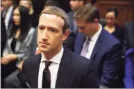  ?? Chip Somodevill­a / TNS ?? Facebook co-founder and CEO Mark Zuckerberg arrives to testify before the House Financial Services Committee in the Rayburn House Office Building on Capitol Hill on Oct. 23, 2019, in Washington, D.C.