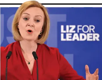  ?? ?? Vision: Liz Truss outlines plans at her leadership campaign launch yesterday