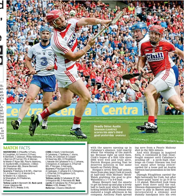  ?? SPORTSFILE ?? Deadly Déise: Austin Gleeson (centre) scores his side’s third goal yesterday