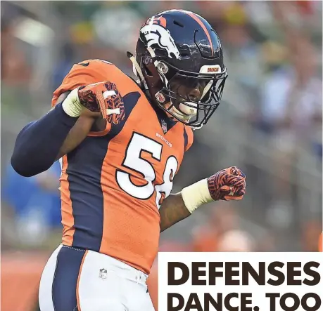  ?? RON CHENOY, USA TODAY SPORTS ?? Broncos linebacker Von Miller dances following a sack.