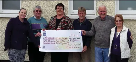  ??  ?? Pictured at the presentati­on of proceeds from the Tullaghan Pony Drive were, from left: Aisling McGowan, Peter McGowan, Shiela Brennan ( North West Hospice), Brendan Sheridan, Martin McGowan and Rita Magan