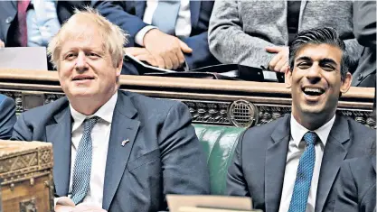  ?? ?? Leadership rivals: Boris, the selfstyled ‘Brexity Hezza’, draws his support mainly from the party’s Right, while Rishi, more a Brexity Thatcher, draws his mainly from its Left