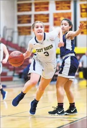  ?? David G. Whitham /For Hearst Connecticu­t Media / ?? East Haven’s Makenzie Helms is the GameTimeCT State Player of the Year for girls basketball.