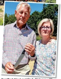  ??  ?? Terrified: Nigel and Cindy Stringer with a knife they found outside their home