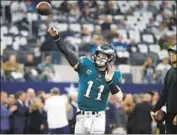  ?? Michael Ainsworth Associated Press ?? CARSON WENTZ, who was injured against the Rams last season, has been inconsiste­nt in 2018.